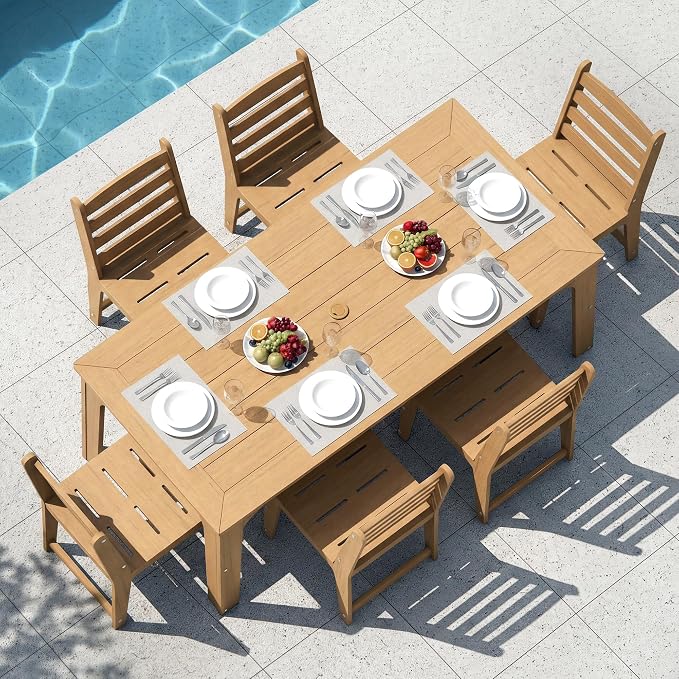 HDPE Patio Dining Set for 6, Weather-Resistant Outdoor Table by ACUELGardenFurniture