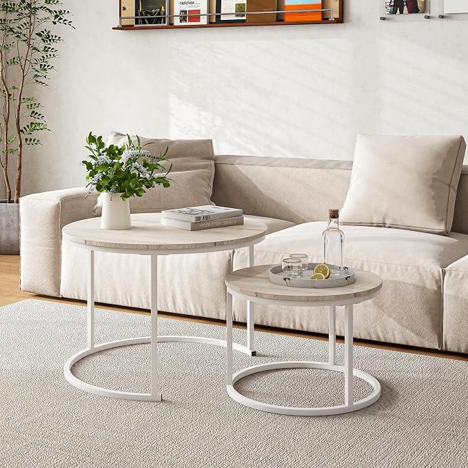 HOJINLINERO Round Coffee Table, Nesting Coffee Table Set of 2, Center Tables - Image 3