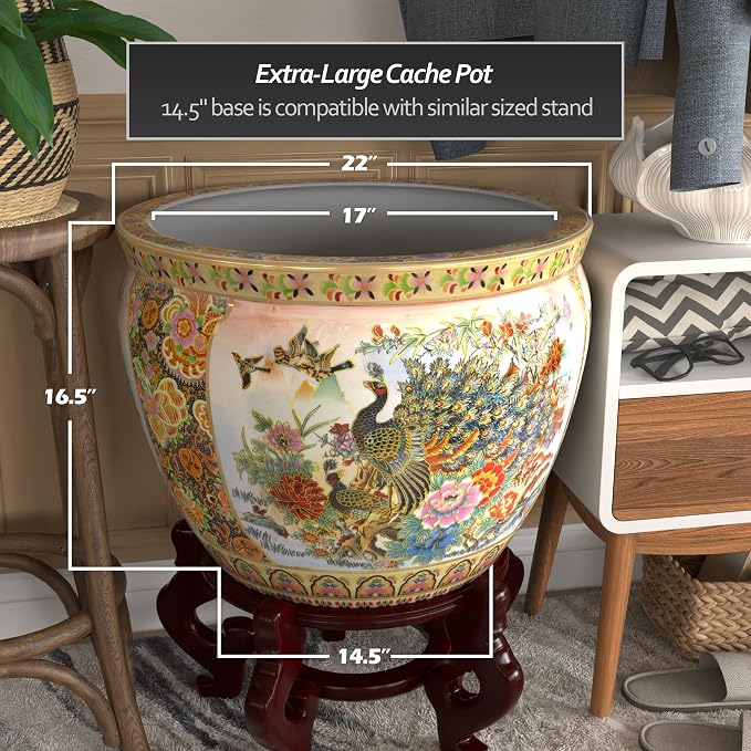 Red Lantern Large 22" Satsuma Porcelain Fishbowl Planter - Image 4