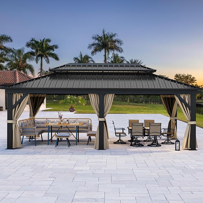 YITAHOME 12x20ft Gazebo Hardtop Canopy Heavy Duty Double Roof Outdoor - Image 9