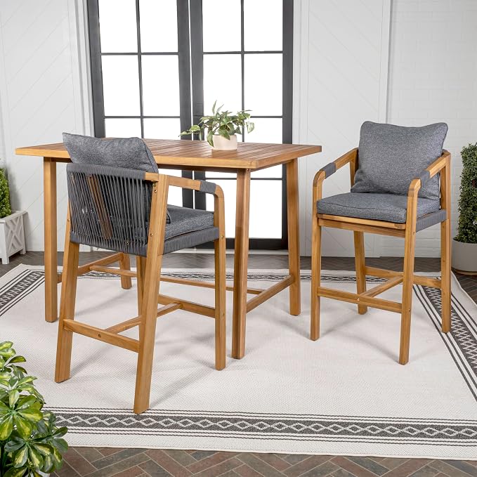 JONATHAN Y DNG2000B-3SET Porto Modern Coastal 3-Piece Acacia Wood Outdoor Bar - Image 5
