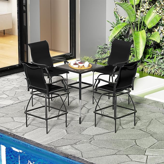 LEVELEVE Patio Bar Set 2pcs Swivel Bar Stools Outdoor Bistro Textilene by Enjoyyourlife