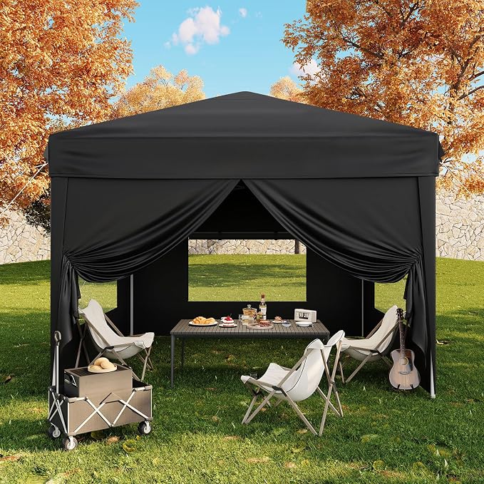 10x10 Pop Up Canopy Tent with 4 SideWalls, Easy Up Canopy with 3 Adjustable by GarveeLife