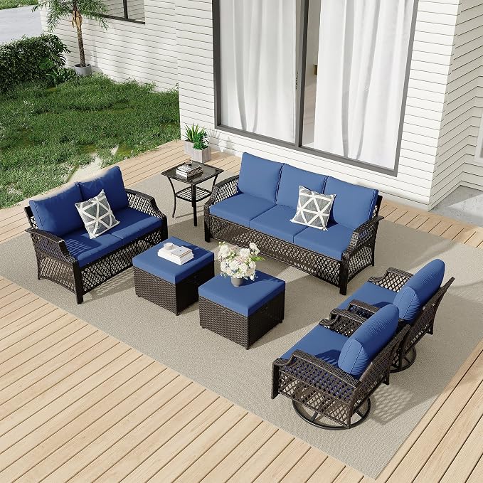 HOMREST 7 Piece Patio Furniture Set, Wicker Outdoor Conversation Sofa Set by HOMREST
