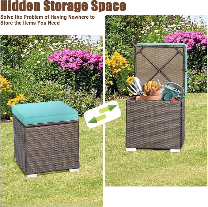 RELAX4LIFE Wicker Outdoor Storage Ottoman, 2-Piece Rattan Footstool w/Removable - Image 5
