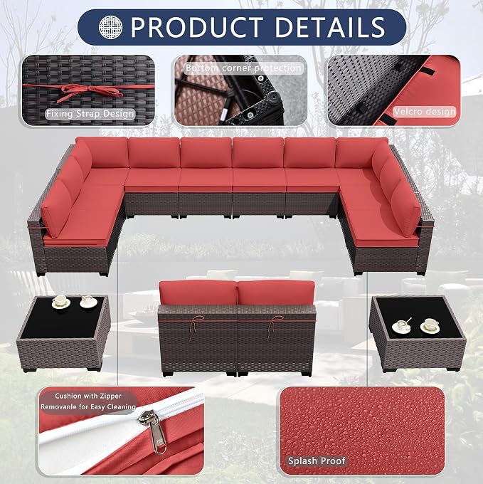 Outdoor Patio Furniture Set, 14 Pieces Outdoor Sectional Furniture Patio Sofa - Image 4