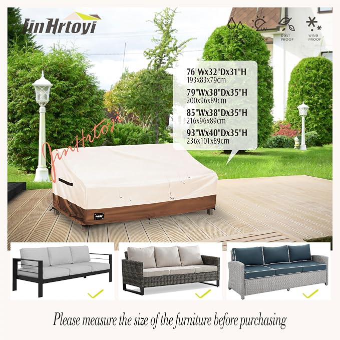 JinHrtoyi 3-Seater Outdoor Couch Cover, 85Wx38Dx35H inches Outdoor Furniture - Image 3