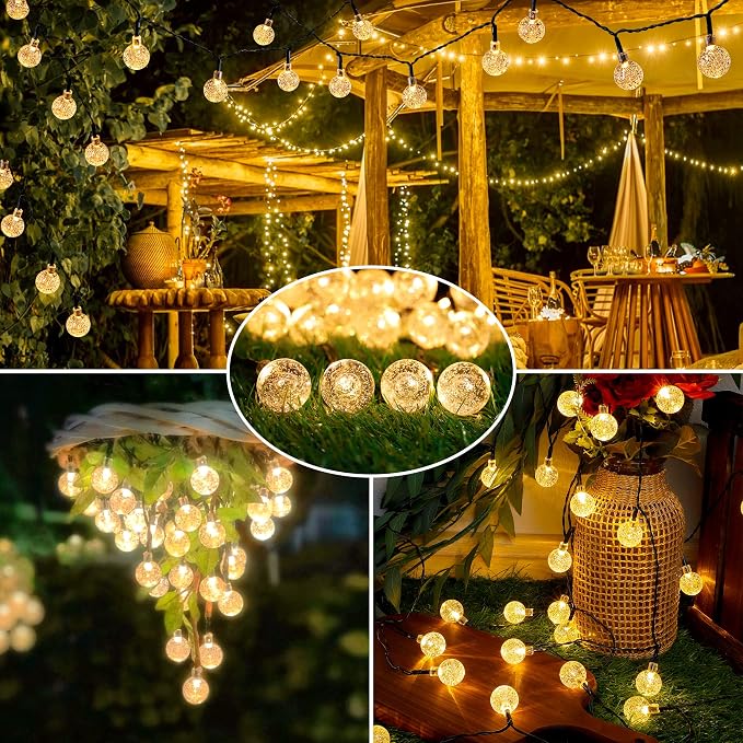 2-Pack 30 LED 20FT Solar String Lights Outdoor, Crystal Globe Lights - Image 5