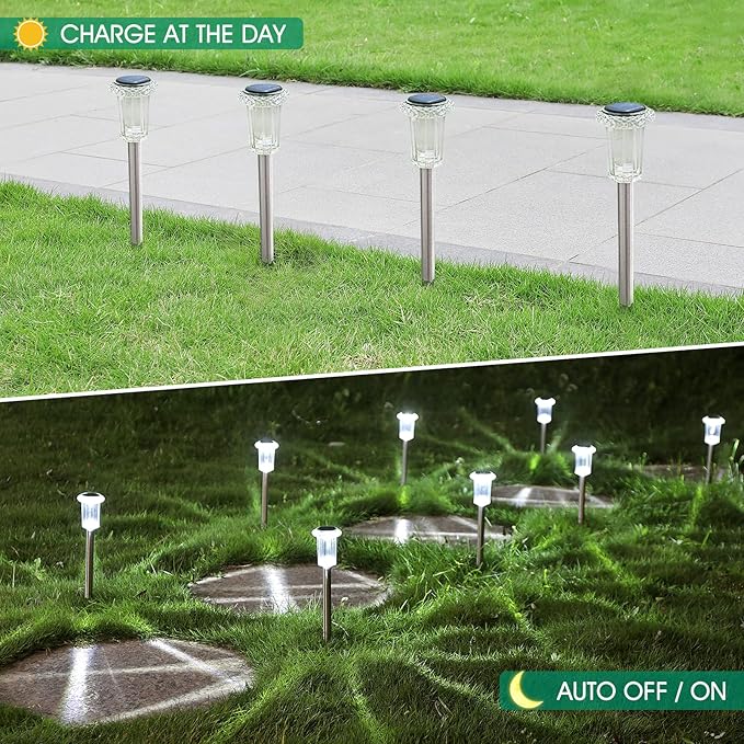 Solar Outdoor Lights, 10 Pack Waterproof Stainless Steel Solar Stake Lights - Image 5
