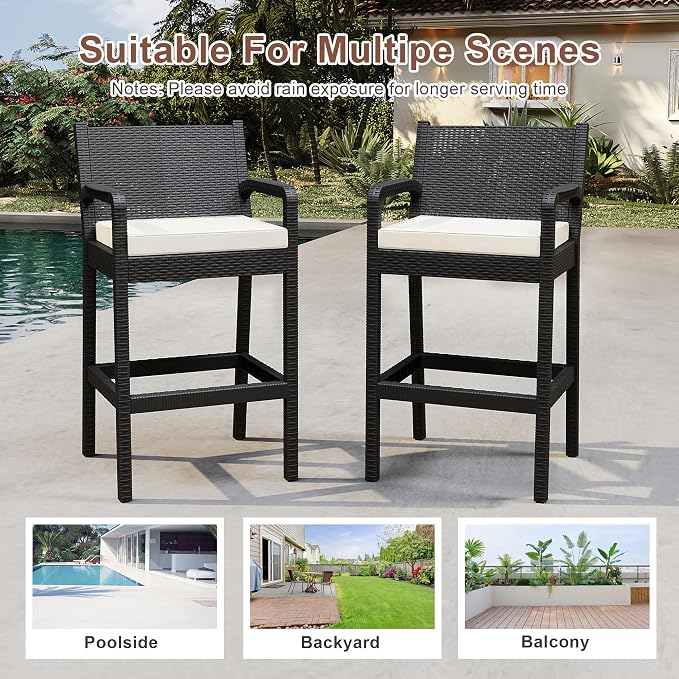 Outdoor Bar Stools Set of 4, Wicker Bar Chair - Image 7