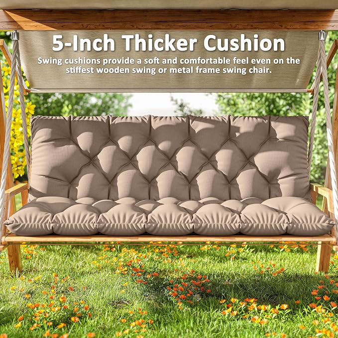 Porch Swing Cushion with Backrest 2-3 Seater Outdoor Bench Cushions Waterproof - Image 6