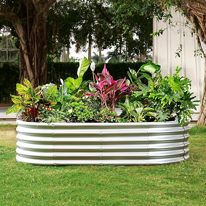 Land Guard Galvanized Metal Raised Garden Bed Kit, Oval Gardening Box, Patio - Image 4