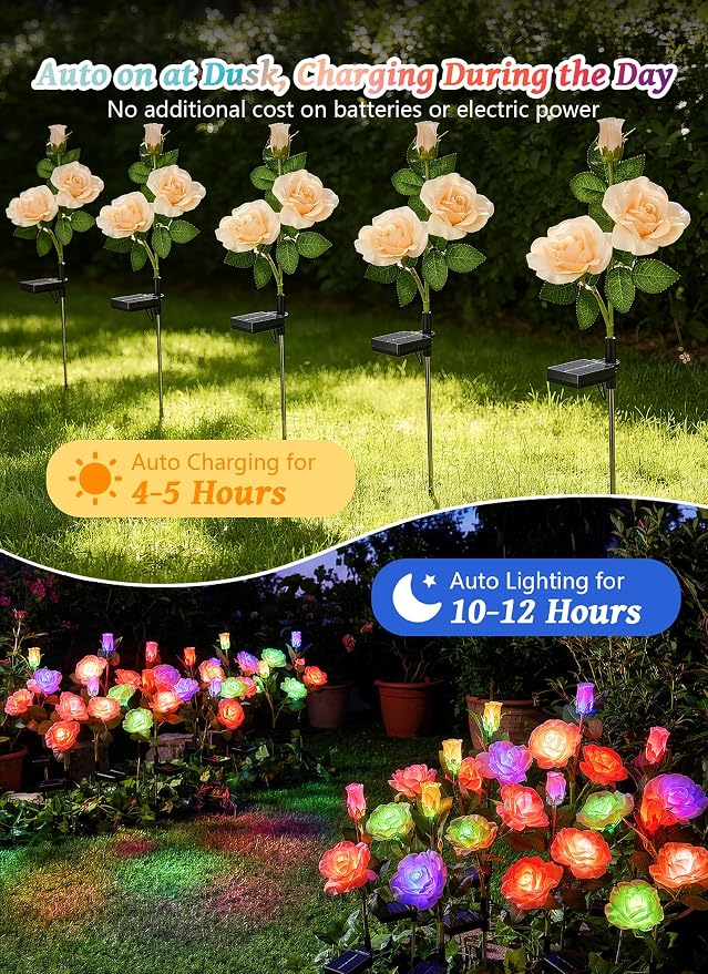 Brightown Outdoor Solar Flower Lights, 4 Pack 7-Color Changing Solar Garden - Image 4