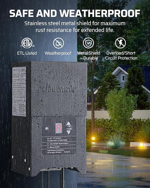 DEWENWILS 300W Low Voltage Landscape Lighting Transformer, 120V to 12/15V AC - Image 6