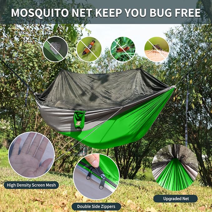 Camping Hammock with Net, Portable Lightweight Double Hammocks with Tree Straps - Image 3