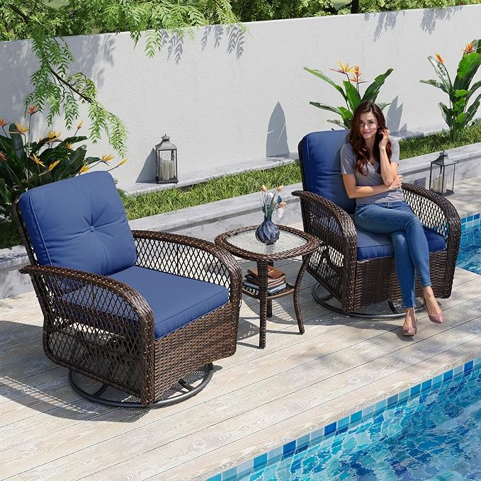 Aoxun 3 Pieces Patio Furniture Set, Patio Swivel Rocker Chairs Set of 2 - Image 2