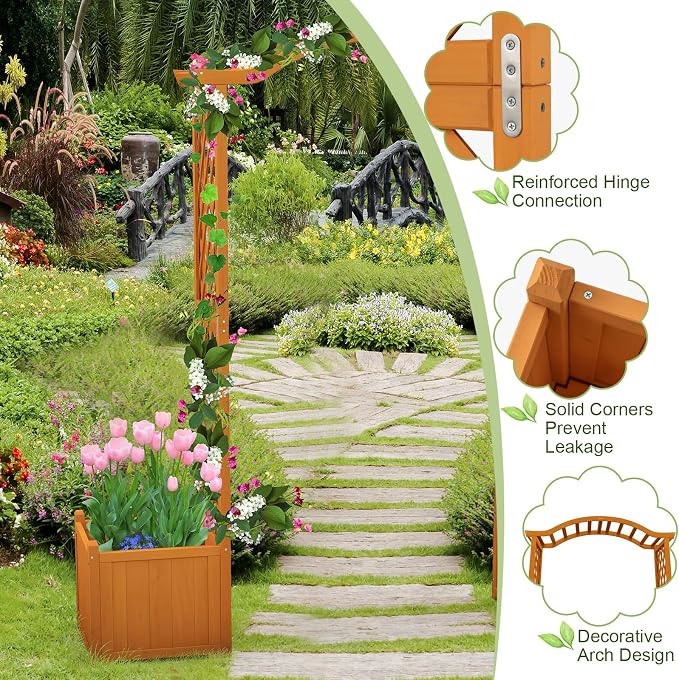 Giantex Garden Arbor with Planter, Wooden Planter Arch with Trellis, Outdoor - Image 6