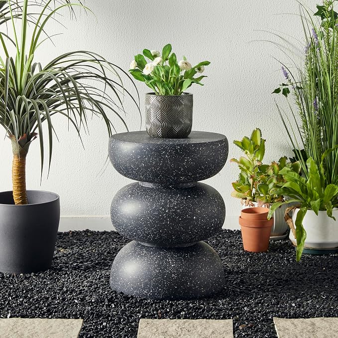 Glitzhome Outdoor Side Table, Heavy Duty Indoor Outdoor Round Planter Stand - Image 4