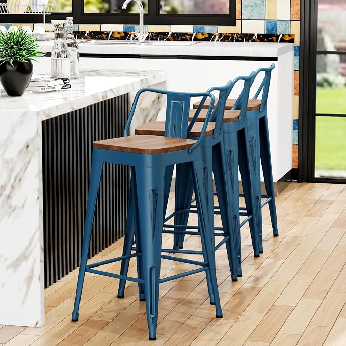Alunaune 24" Metal Bar Stools Set of 4 Counter Height Barstools, Industrial - Image 3