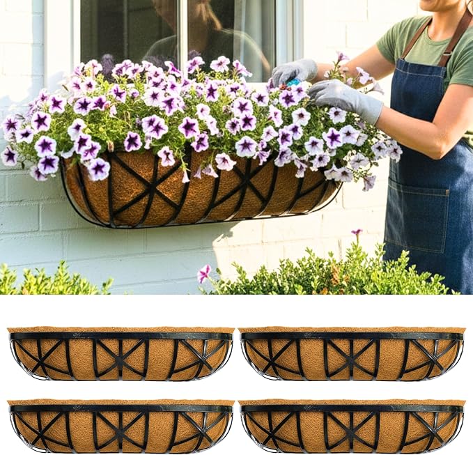 LaLaGreen 30 Inch, 4 Pack Window Boxes Planters – Black Metal Window Boxes by L%C3%A1L%C3%A1Green