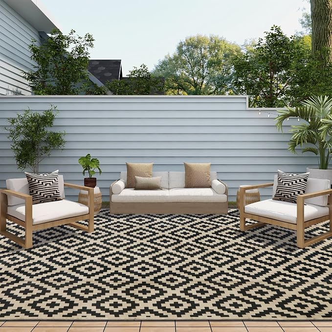 SAND MINE Waterproof Outdoor Rug 10x20 ft, Plastic Reversible Rug, Modern Area by SANDMIND