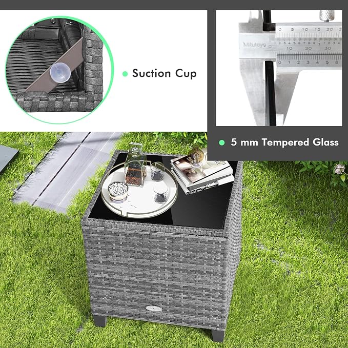 Tangkula 3 Pieces Patio Furniture Set, Outdoor PE Rattan Conversation Chair Set - Image 7