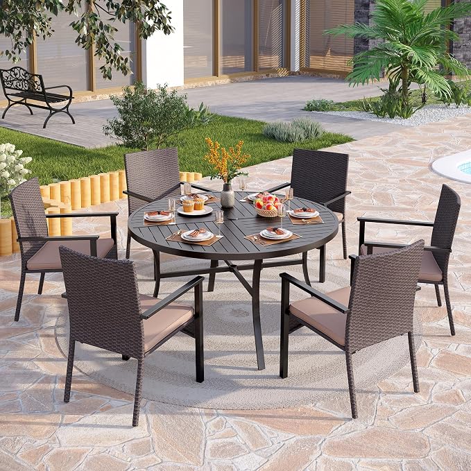 PHI VILLA 7 Pieces Patio Round Dining Set - Image 2