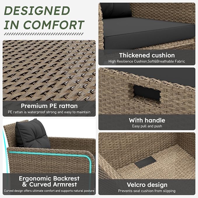 LHBcraft Balcony Furniture 5 Piece Wicker Patio Furniture Set, Outdoor - Image 3