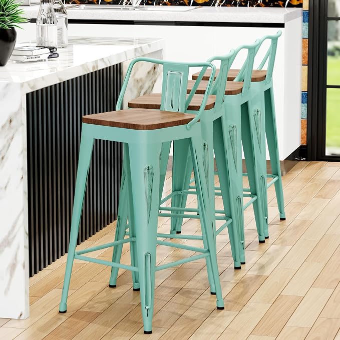 Alunaune 26" Metal Bar Stools Set of 4 Counter Height Barstools Industrial - Image 4