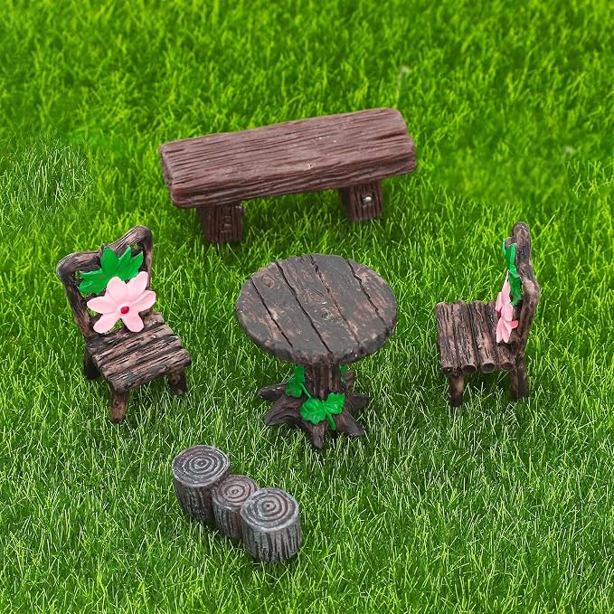 ONEST 14 Pieces Garden Miniature Accessories Mini Table and Chairs Village - Image 4
