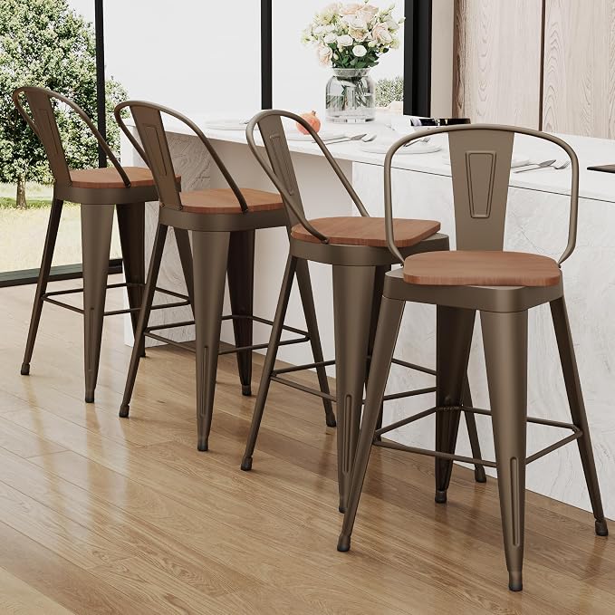 Aklaus Swivel Metal Bar Stools Swivel Modern Farmhouse Bar Chairs - Image 5