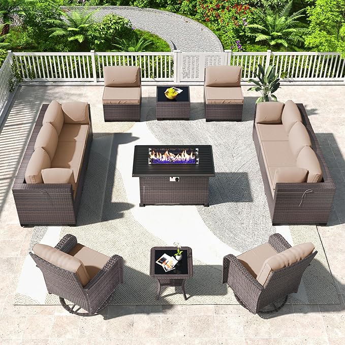 Kullavik 13 Pieces Outdoor Patio Furniture Set, PE Wicker Rattan Sectional Sofa by KULLAVIK