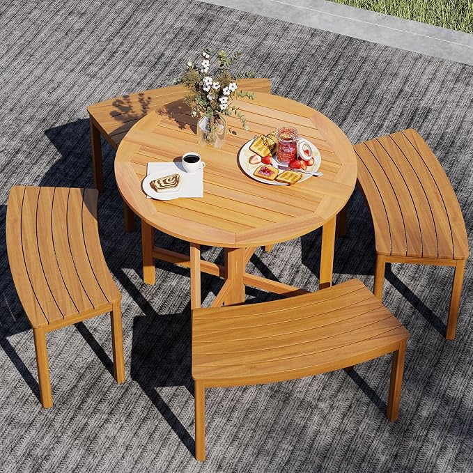 Tangkula 2 Pieces 36 Inches Outdoor Folding Round Dining Table, No Assembly - Image 4