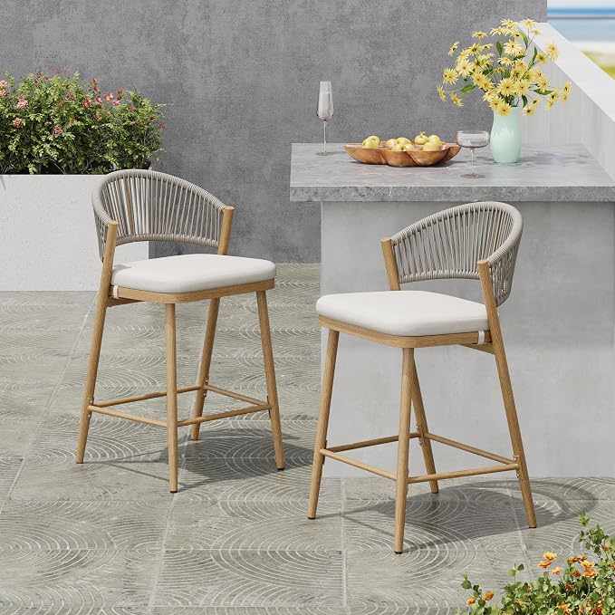 Christopher Knight Home Hearth 26.00" Patio Barstools Set of 2, Woven Wicker by ChristopherKnightHome