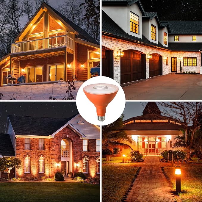 EDISHINE PAR38 Orange LED Flood Light Bulbs Outdoor, Dimmable LED Light Bulb - Image 4
