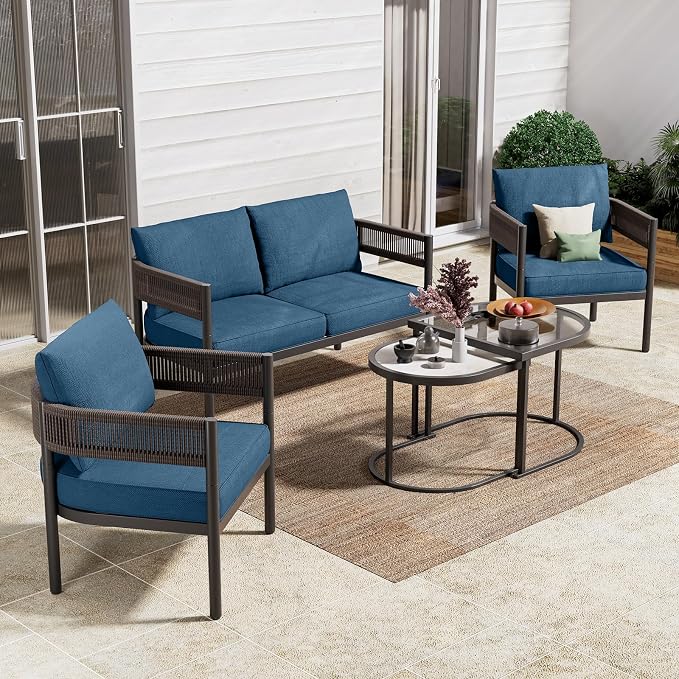 Grand patio 5-Piece Outdoor Furniture Set, 4 Seats Wicker Sofa Conversation Set by GrandPatio