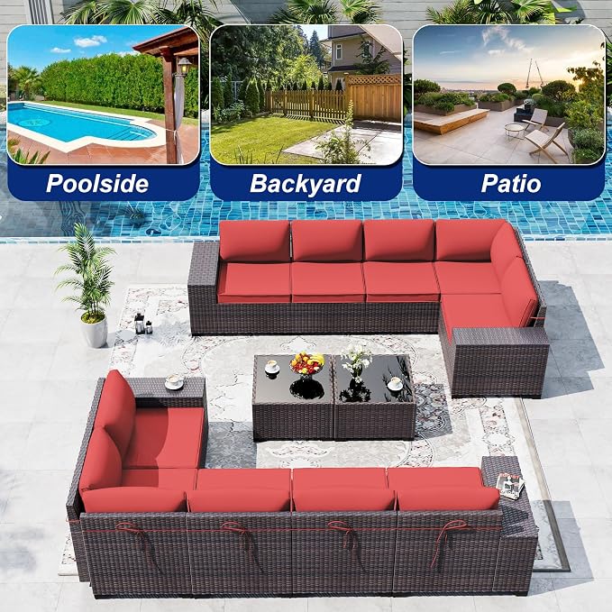 Outdoor Patio Furniture Set, 12 Pieces Outdoor Sectional Furniture High - Image 9