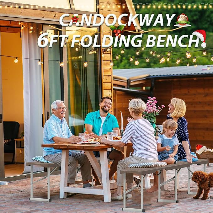 6ft Plastic Folding Bench with Carrying Handle & Lock, Portable Outdoor Bench - Image 2