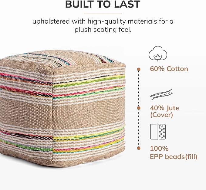 Anji Mountain Artisan Crafted Cotton Blend Pouf Ottoman | Versatile Floor - Image 7