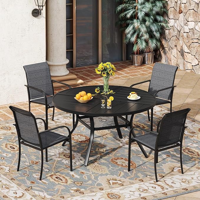 VICLLAX 5 Pieces Patio Outdoor Dining Set, 40.6" Round Metal Table by HOME