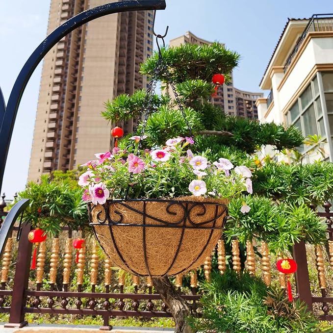 4 Pack 12 Inch Hanging Baskets for Plants Outdoor Metal Hanging Planter Hanging - Image 2