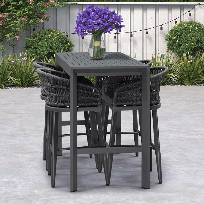 PURPLE LEAF Outdoor Rattan 29" Bar Stools Set of 2, Modern Boho Aluminum Patio - Image 9