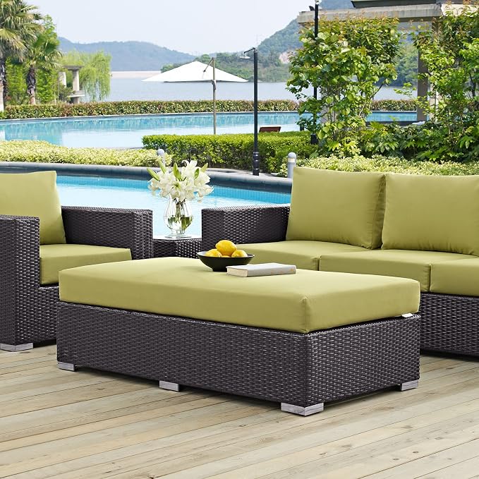 Modway Convene Wicker Rattan Outdoor Patio Rectangle Ottoman in Espresso Mocha - Image 2