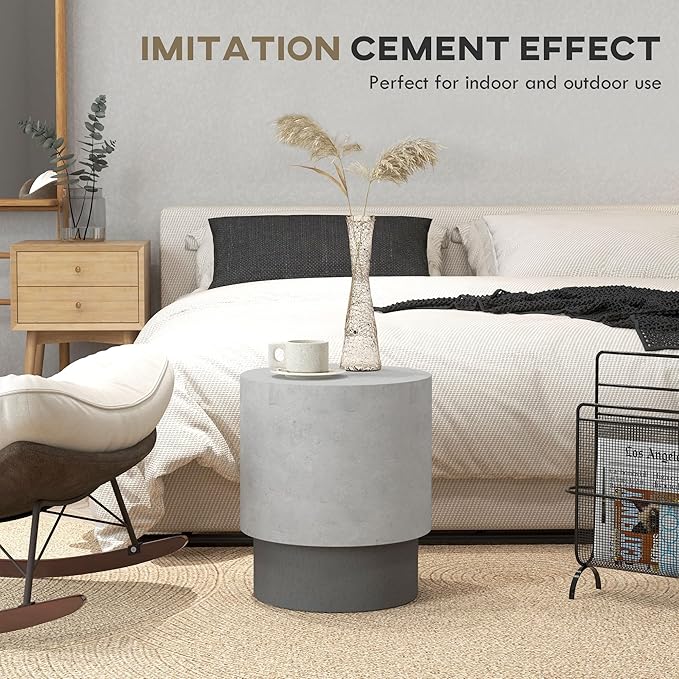 HOMCOM Concrete Finish End Table, Round Side Table - Image 4