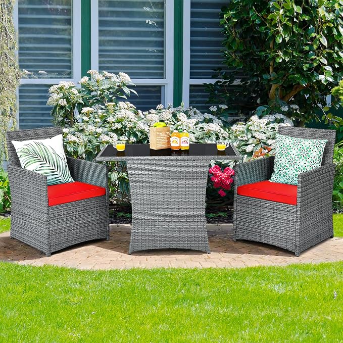 Tangkula 3 Pieces Patio Dining Set, Patiojoy Space-Saving PE Rattan Bistro Set - Image 3