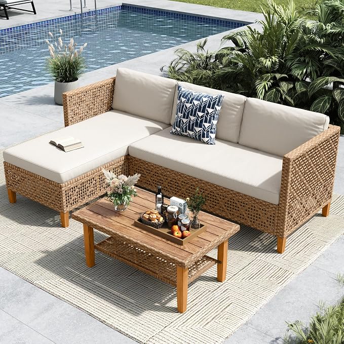MFSTUDIO L Shaped Outdoor Couch Set, Wicker Patio Furniture Set, Rattan Outdoor by MFSTUDIO