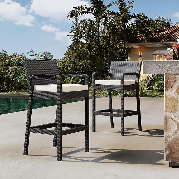 Outdoor Bar Stools Set of 4, Wicker Bar Chair - Image 2
