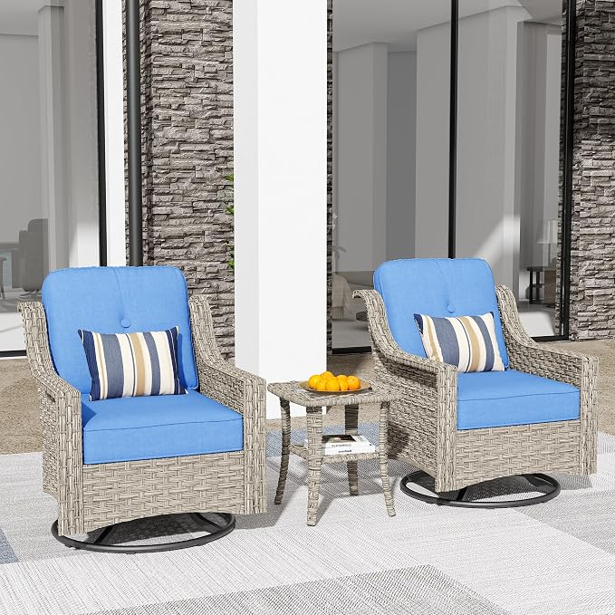 HOOOWOOO 3 Piece Patio Furniture Bistro Sets, Outdoor Wicker Swivel Rocking by DesignforBetterLife