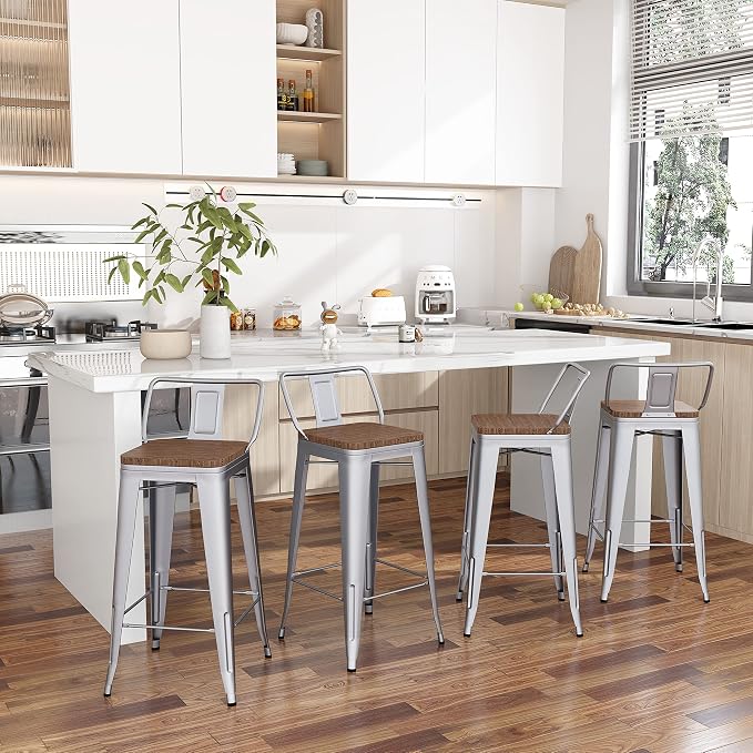 Changjie Furniture 26 Inch Bar Stools Set of 4 Industrial Metal Barstools - Image 2