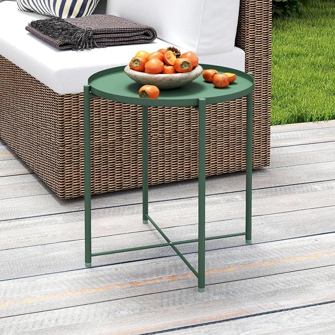 HollyHOME Round Metal Side Table, Outdoor Small Folding Accent Stand - Image 7